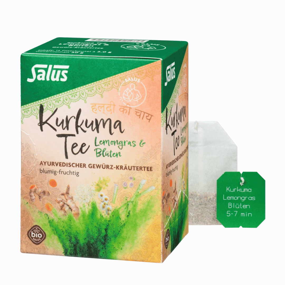 Salus Kurkuma Tee Lemongras und Blüten Bio, ayurvedischer Gewürz-Kräutertee mit Teebeutel