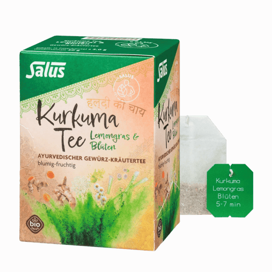 Salus Kurkuma Tee Lemongras und Blüten Bio, ayurvedischer Gewürz-Kräutertee mit Teebeutel