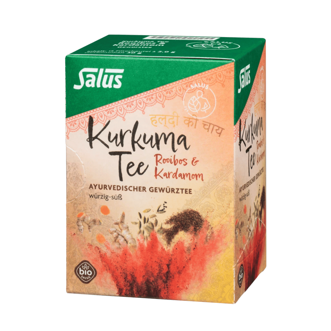 Salus Kurkuma Tee Rooibos und Kardamom Bio, ayurvedischer Gewürztee in Faltschachtel