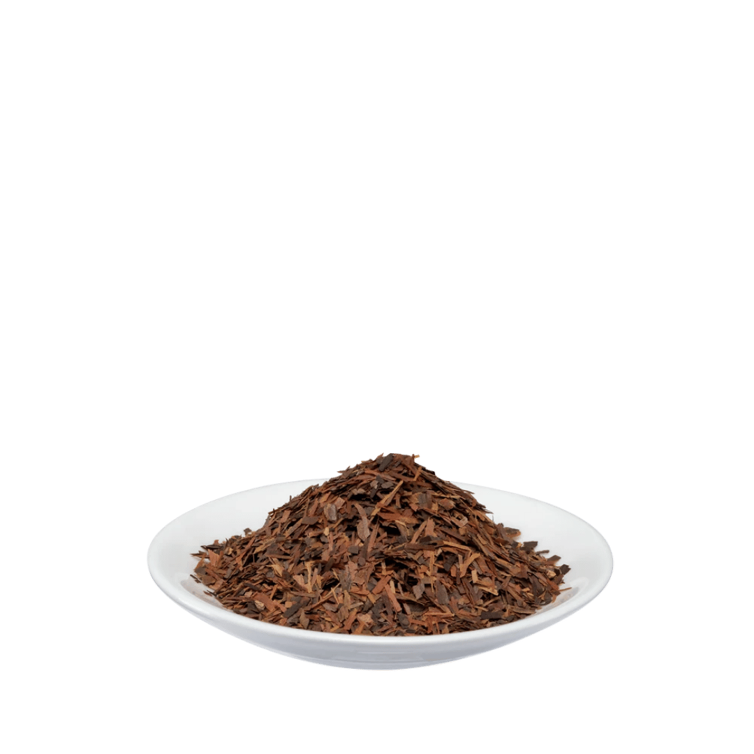 Salus Lapacho Tee lose, geschnittene Lapacho-Rinde im Schälchen, leicht herber Kräutertee