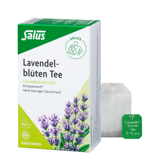 Salus Lavendelblüten Tee Bio, 15 Filterbeutel Packung mit Lavendelblüten und einzelnem Teebeutel