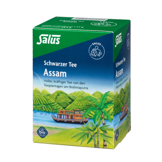 Salus Schwarzer Tee Assam Bio, Verpackung mit 15 Filterbeuteln