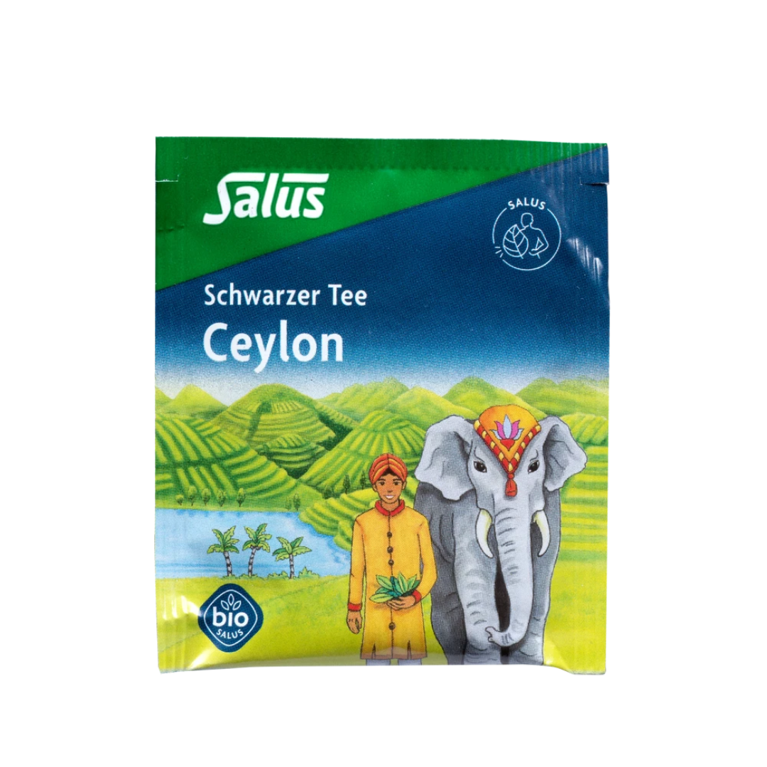 Salus Schwarzer Tee Ceylon Bio – einzeln verpackter Filterbeutel mit mildem, fein-würzigem Ceylon-Tee