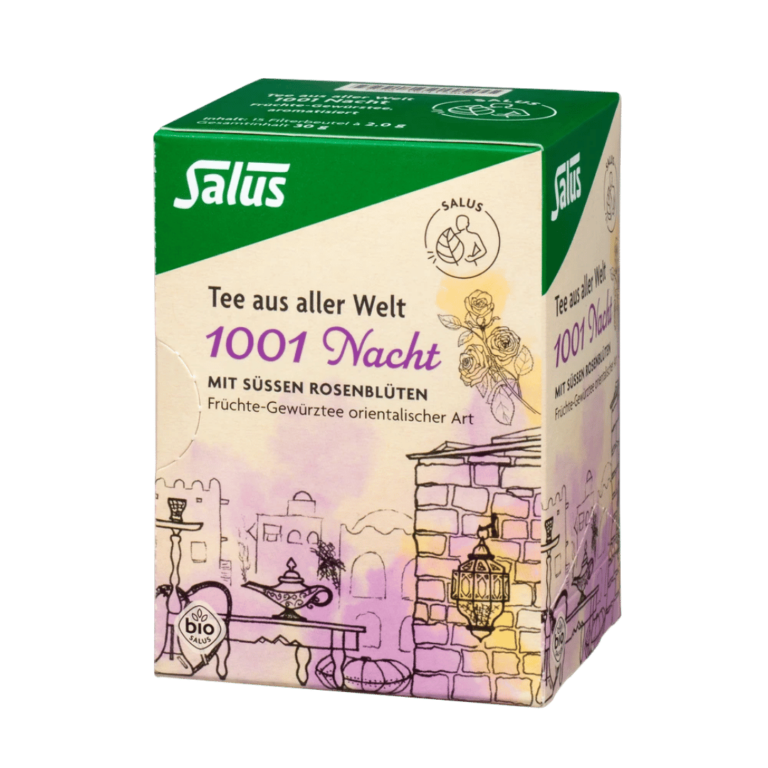 Salus 1001 Nacht Bio-Tee Box mit süßen Rosenblüten - Früchte-Gewürztee orientalischer Art aus aller Welt
