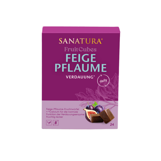 Sanatura Fruit Cubes Feige Pflaume 240 g – fruchtige Nahrungsergänzung zur Unterstützung der Verdauung mit Calcium, vegan und glutenfrei
