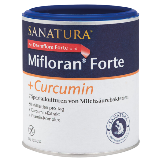 Sanatura Mifloran Forte + Curcumin – 125 g Dose mit 80 Milliarden Milchsäurebakterien, 7 Kulturen, Curcumin-Extrakt und Vitamin-Komplex, vegan und glutenfrei