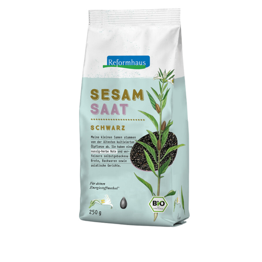Reformhaus Sesamsaat schwarz Bio 250 g – aromatisch-herbe schwarze Sesamsamen in Bio-Qualität, ideal für asiatische Gerichte, Brote und Backwaren