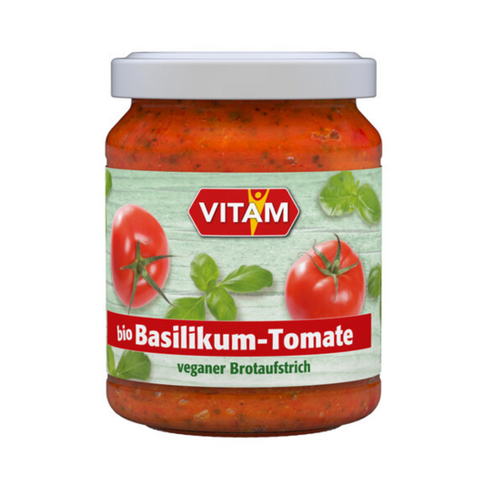 VITAM Bio Brotaufstrich Basilikum-Tomate – veganer Aufstrich mit fruchtigen Tomaten und Basilikum im Glas