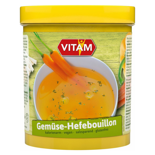 "VITAM Gemüse-Hefebouillon 1kg – kalorienarme, salzsparende und glutenfreie vegane Brühe im Vorratsbehälter