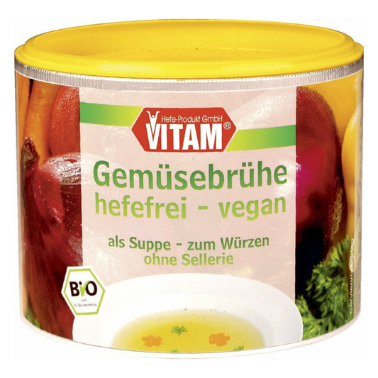 VITAM Gemüsebrühe hefefrei vegan Bio 210 g Dose – Frontansicht