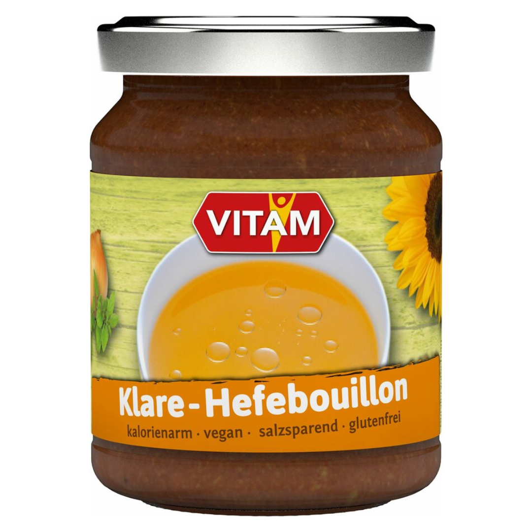 VITAM Klare Hefebouillon 175 g Glas – vegane Bio-Bouillon, kalorienarm, salzsparend und glutenfrei