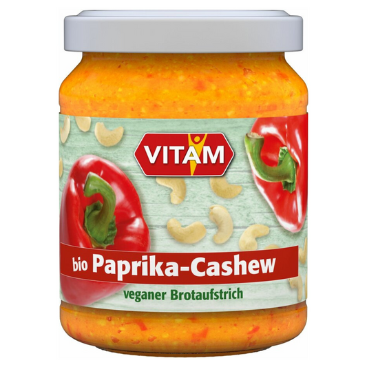VITAM Paprika-Cashew Bio Aufstrich 120 g – veganer Brotaufstrich mit Paprika und Cashewkernen im Glas