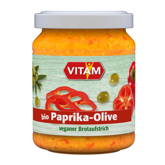 VITAM Paprika-Olive Bio Aufstrich 110 g – veganer Brotaufstrich mit Paprika und Oliven im Glas