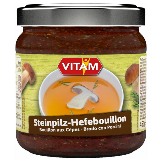 VITAM Steinpilz-Hefebouillon 450 g – vegane Bio-Brühe mit aromatischen Steinpilzen, kalorienarm, glutenfrei und salzsparend