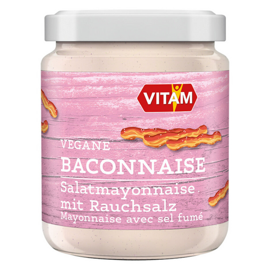 VITAM vegane Baconnaise 225ml – cremige Salatmayonnaise mit Rauchsalz im Glas