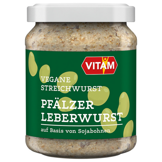 VITAM Vegane Streichwurst Pfälzer Leberwurst im Glas – pflanzlicher Brotaufstrich auf Basis von Sojabohnen, 120 g