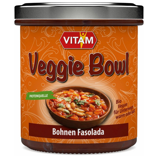 VITAM Veggie Bowl Bohnen Fasolada – Bio veganes Fertiggericht im 300 g Glas, proteinreiche Bohnensuppe nach griechischer Art