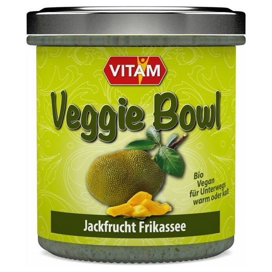 VITAM Veggie Bowl Jackfrucht Frikassee – Bio veganes Fertiggericht im 300 g Glas, herzhafte Jackfruit-Mahlzeit für unterwegs