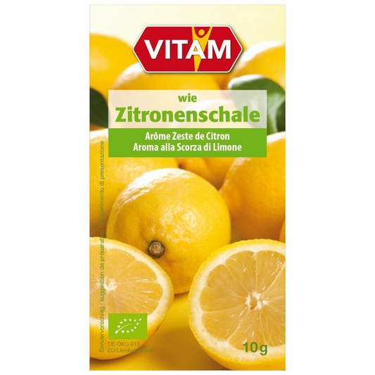 VITAM wie Zitronenschale Bio – Zitronenaroma zum Backen und Kochen, 10 g Packung