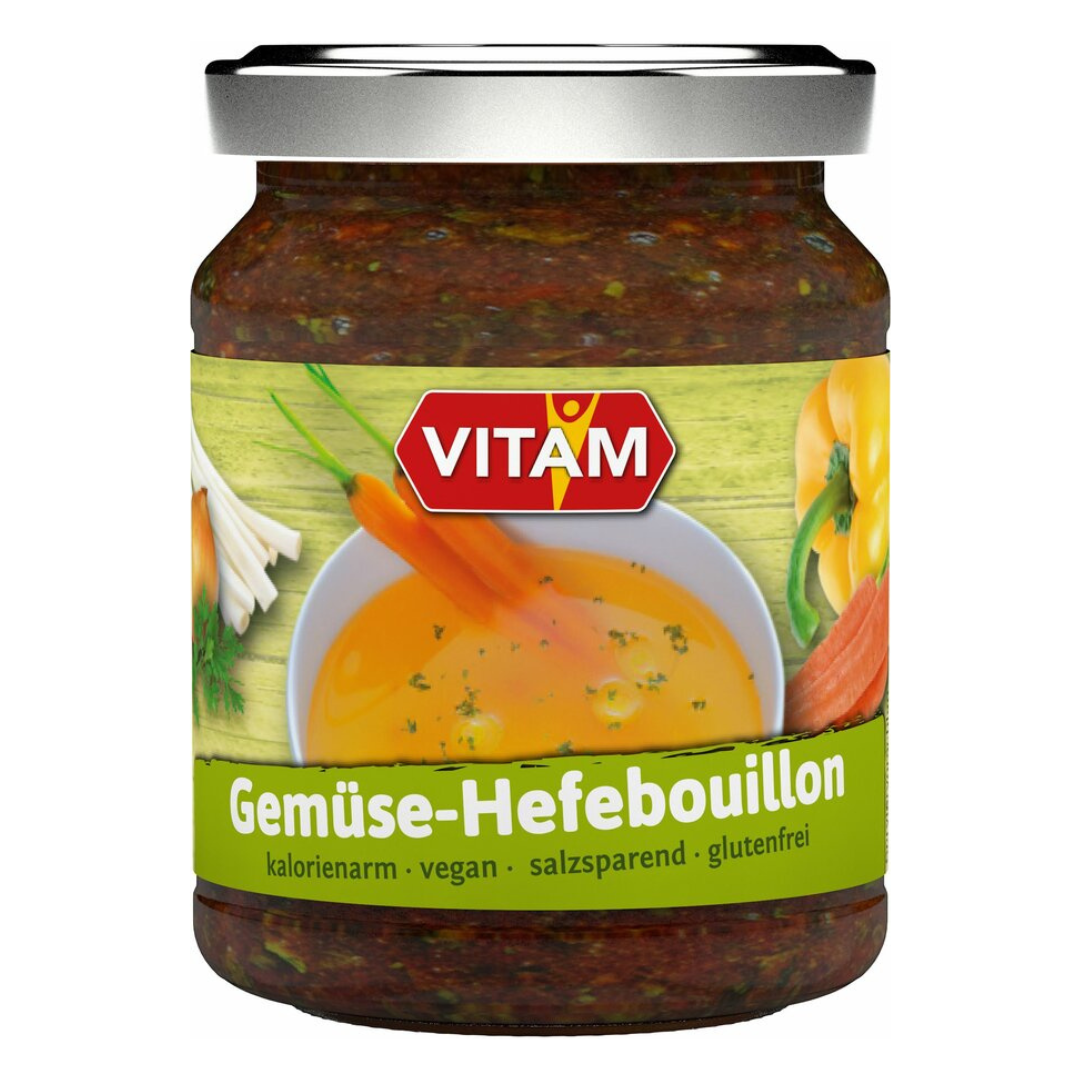 VITAM Gemüse-Hefebouillon 150g – kalorienarme, salzsparende und glutenfreie vegane Brühe im Glas
