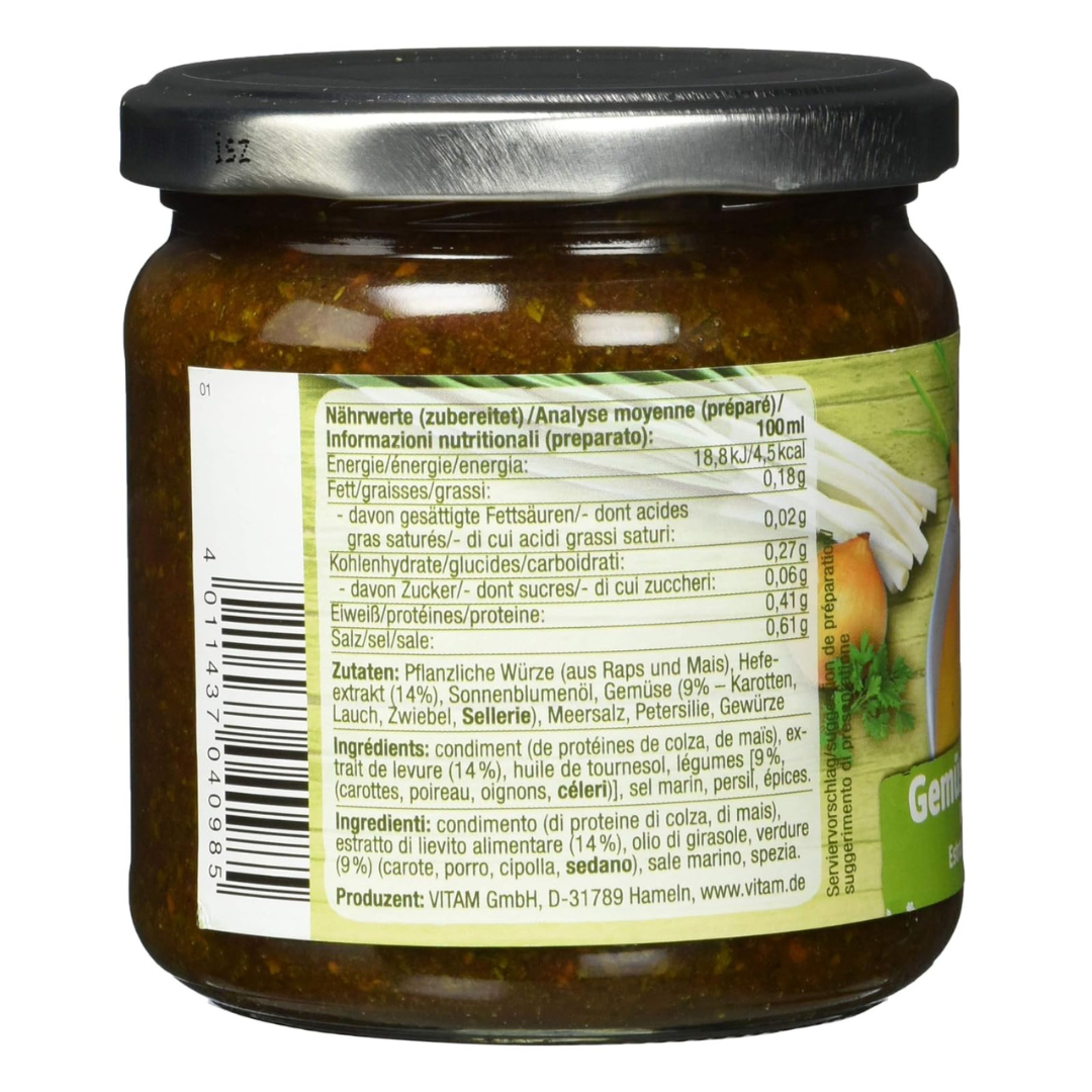 VITAM Gemüse-Hefebouillon 500g – Zutatenliste und Nährwertangaben der veganen Brühe