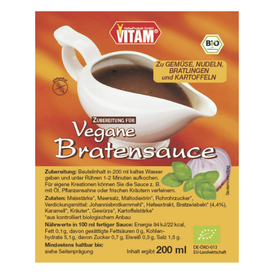 VITAM Bio vegane Bratensauce 15g – schnelle Zubereitung für Gemüse, Nudeln, Bratlinge und Kartoffeln