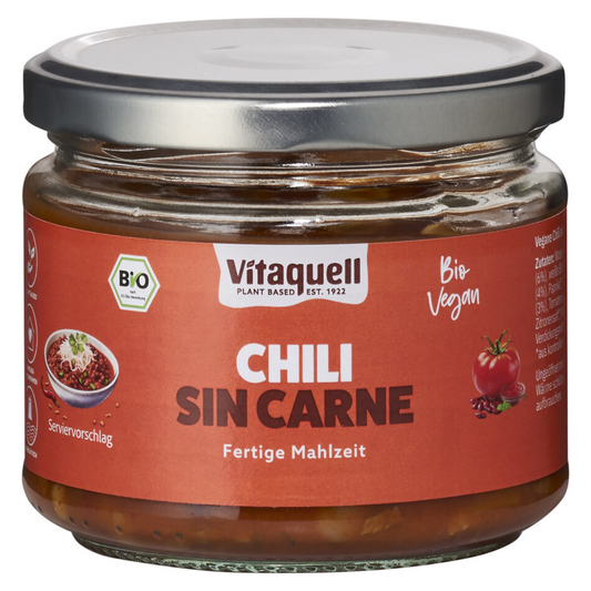 Vitaquell Chili sin Carne Bio 240g – vegane fertige Mahlzeit im Glas mit Bohnen und Gemüse