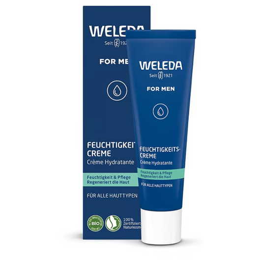 Weleda For Men Feuchtigkeitscreme 30 ml – Produktabbildung mit Verpackung und Tube für Männerpflege