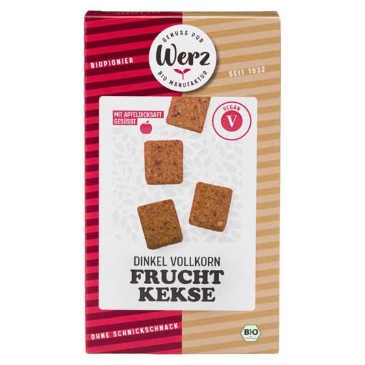 Werz Dinkel Vollkorn Fruchtkekse – Bio-Kekse mit Apfeldicksaft gesüßt, vegan, 150 g
