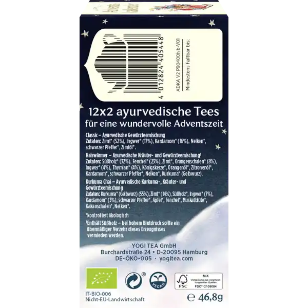 Yogi Tea Adventskalender 2025 Bio Teekalender Seite mit Beschreibung und Zubereitung