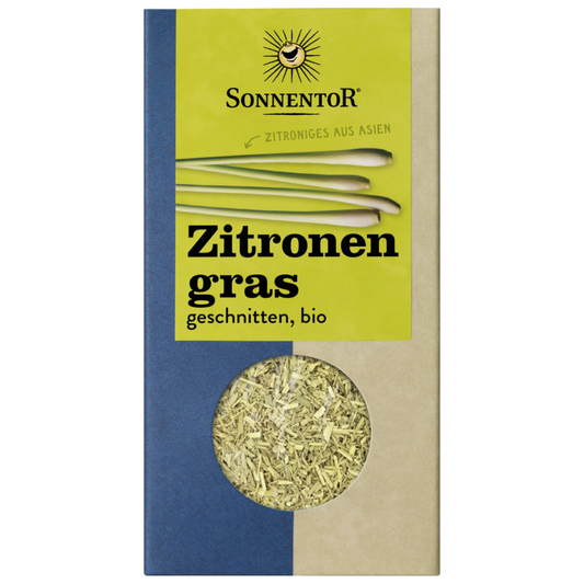 Sonnentor Zitronengras geschnitten Bio-Kräutertee lose, Verpackungsvorderseite mit Sichtfenster