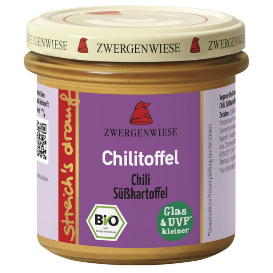 Zwergenwiese Chilitoffel Bio-Aufstrich – veganer Brotaufstrich mit Chili und Süßkartoffel im Glas, 160 g