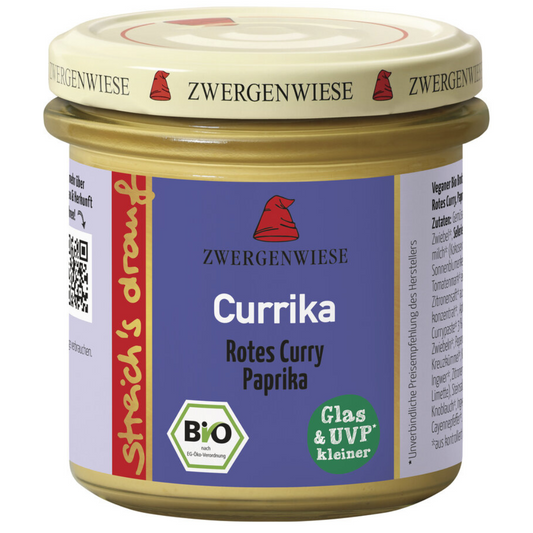 Zwergenwiese Currika Bio-Aufstrich – veganer Brotaufstrich mit rotem Curry und Paprika im Glas, 135 g