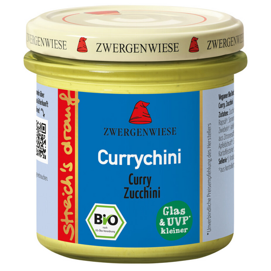 Zwergenwiese Currychini Bio-Aufstrich – veganer Brotaufstrich mit Curry und Zucchini im Glas, 135 g