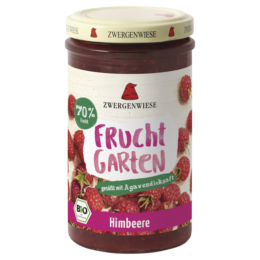 Zwergenwiese FruchtGarten Himbeere 225 g – Bio-Fruchtaufstrich mit 70 % Fruchtanteil, gesüßt mit Agavendicksaft