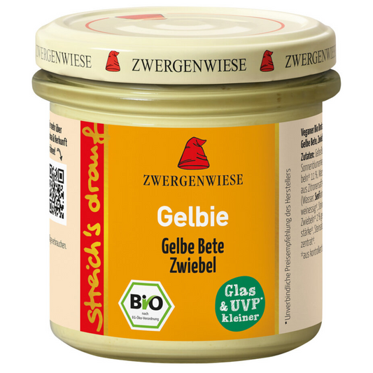 Zwergenwiese Gelbie Bio-Aufstrich – veganer Brotaufstrich mit gelber Bete und Zwiebel im Glas, 135 g