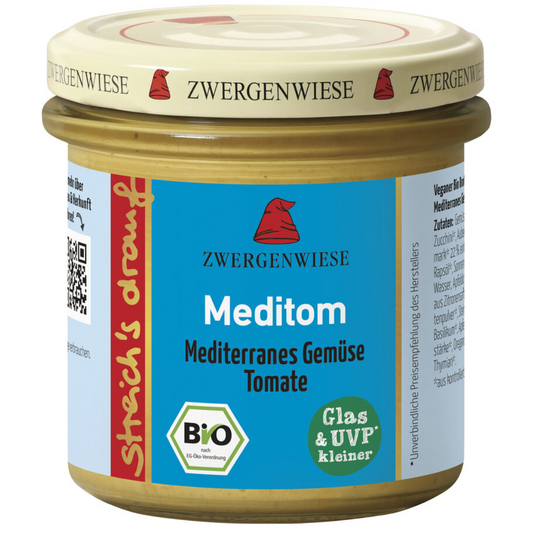 Zwergenwiese Meditom Bio-Aufstrich – veganer Brotaufstrich mit mediterranem Gemüse und Tomate im Glas, 135 g