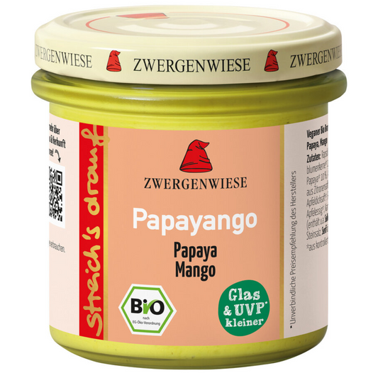 Zwergenwiese Papayango Bio-Aufstrich – veganer Brotaufstrich mit Papaya und Mango im Glas, 135 g