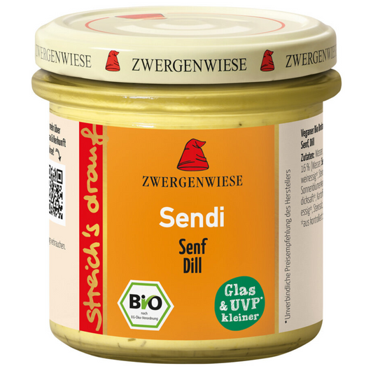 Zwergenwiese Sendi Bio-Aufstrich – veganer Brotaufstrich mit Senf und Dill im Glas, 135 g