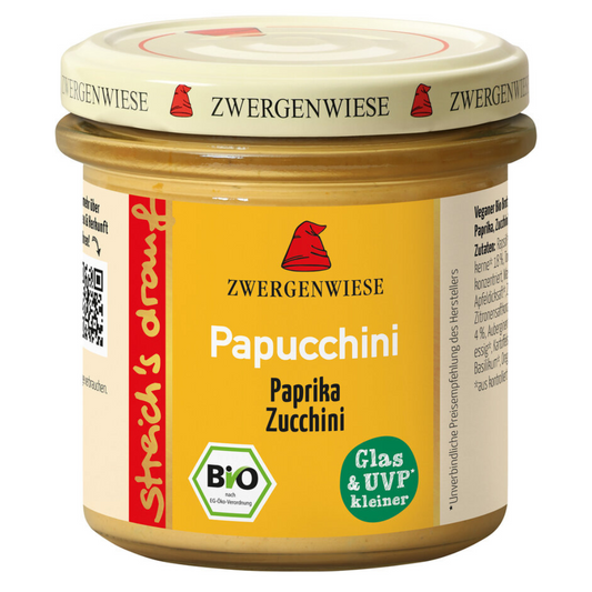 Zwergenwiese Papucchini Paprika Zucchini Bio Brotaufstrich im 135 g Glas – veganer Streichgenuss mit Paprika und Zucchini