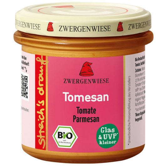 Zwergenwiese Tomesan Bio-Aufstrich – veganer Brotaufstrich mit Tomate und Parmesan-Alternative im Glas, 135 g