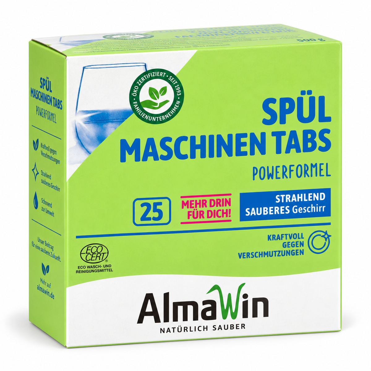 AlmaWin Spülmaschinen Tabs 25 Stück in schräger Produktansicht