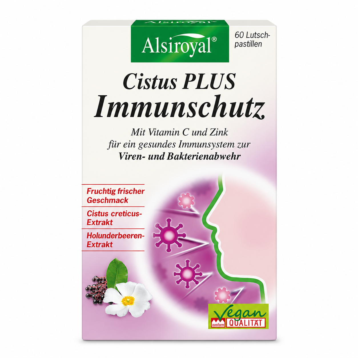 Alsiroyal Cistus PLUS Immunschutz mit Vitamin C und Zink – 60 Lutschpastillen, 114 g