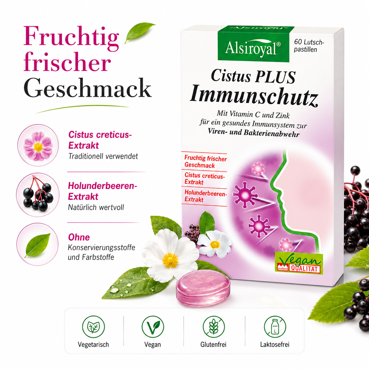 Alsiroyal Cistus PLUS Immunschutz mit Cistus- und Holunderbeeren-Extrakt und fruchtig frischem Geschmack