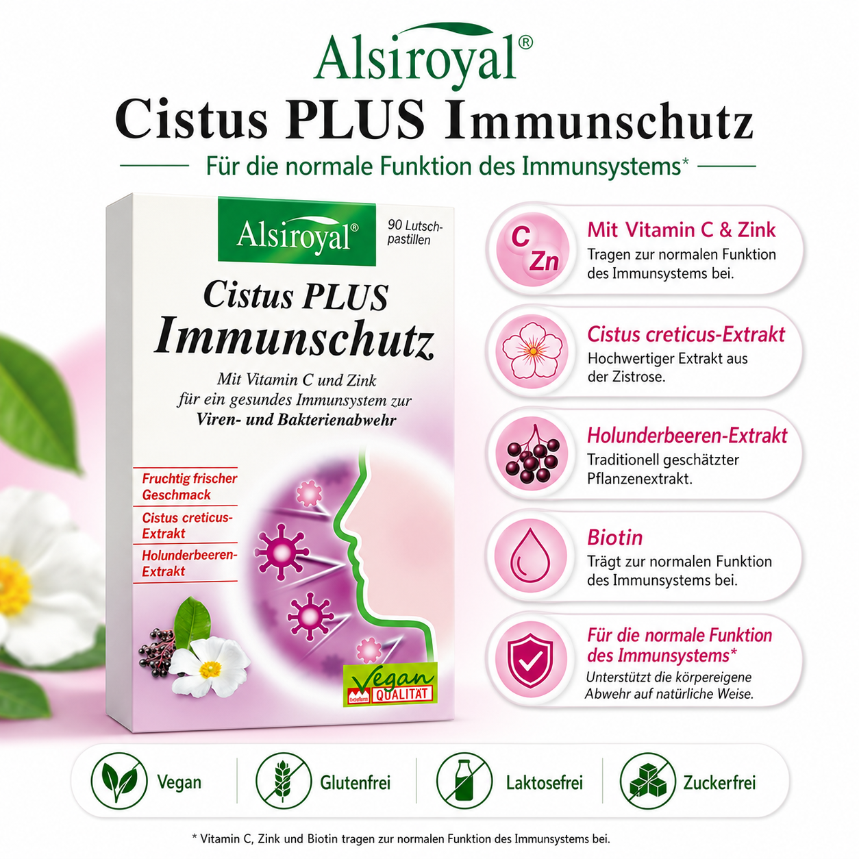 Alsiroyal Cistus PLUS Immunschutz mit Vitamin C, Zink, Biotin, Cistus- und Holunderbeeren-Extrakt