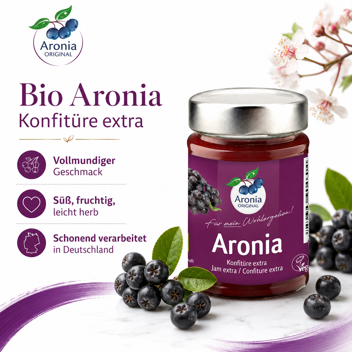 Aronia ORIGINAL Bio Konfitüre mit vollmundigem, fruchtig-herbem Geschmack
