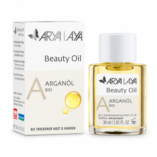 ARYA LAYA Beauty Oil Arganöl bio 30 ml mit Flasche und Umverpackung