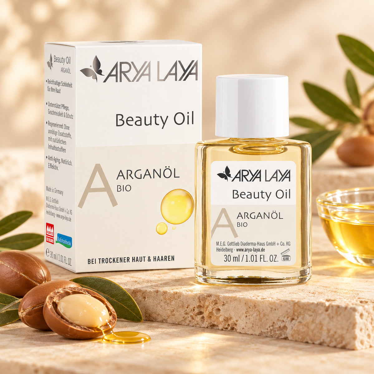 ARYA LAYA Beauty Oil Arganöl bio mit Arganfrüchten und goldenem Pflegeöl