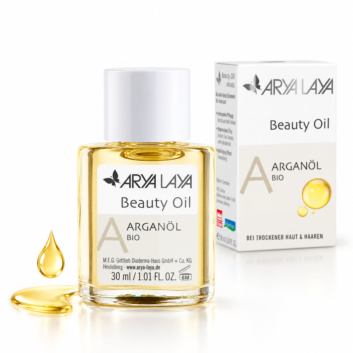 ARYA LAYA Beauty Oil Arganöl bio 30 ml mit goldener Öltextur