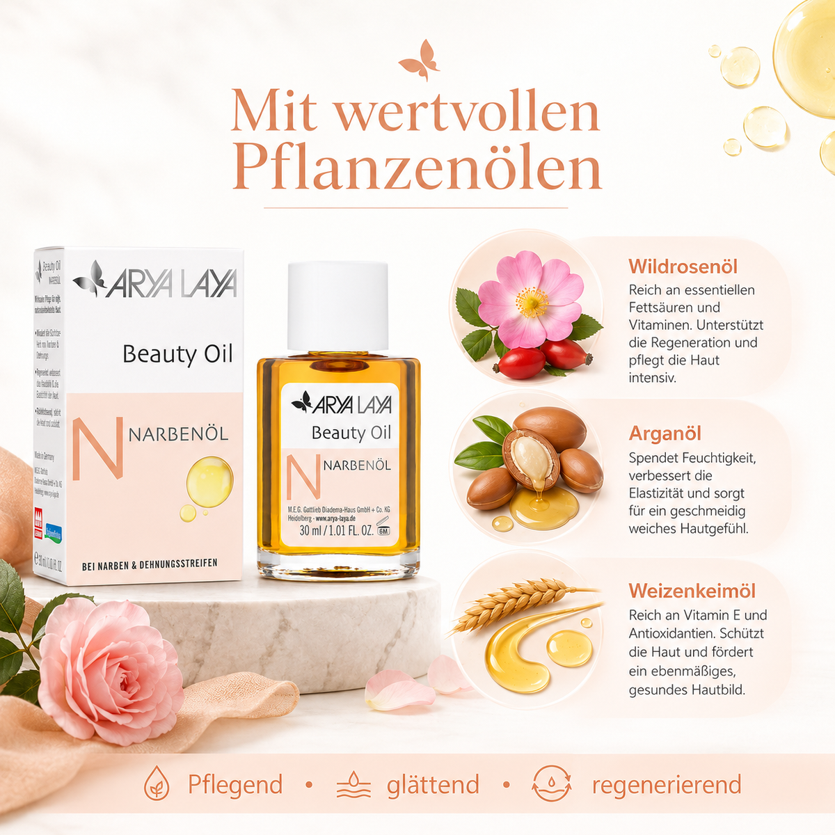 ARYA LAYA Beauty Oil mit Wildrosenöl, Arganöl und Weizenkeimöl